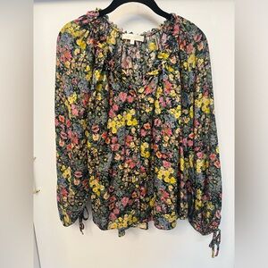 NWOT Love Shack Fancy Floral Silk & Cotton Blend Nessa Peasant Blouse XS